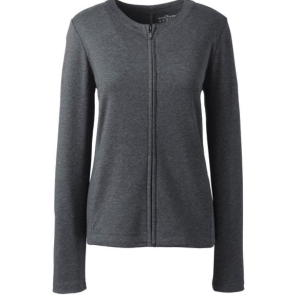Lands End gray Cotten blend Zip Crew Cardigan Fall Normcore basic minimalist - Picture 1 of 8